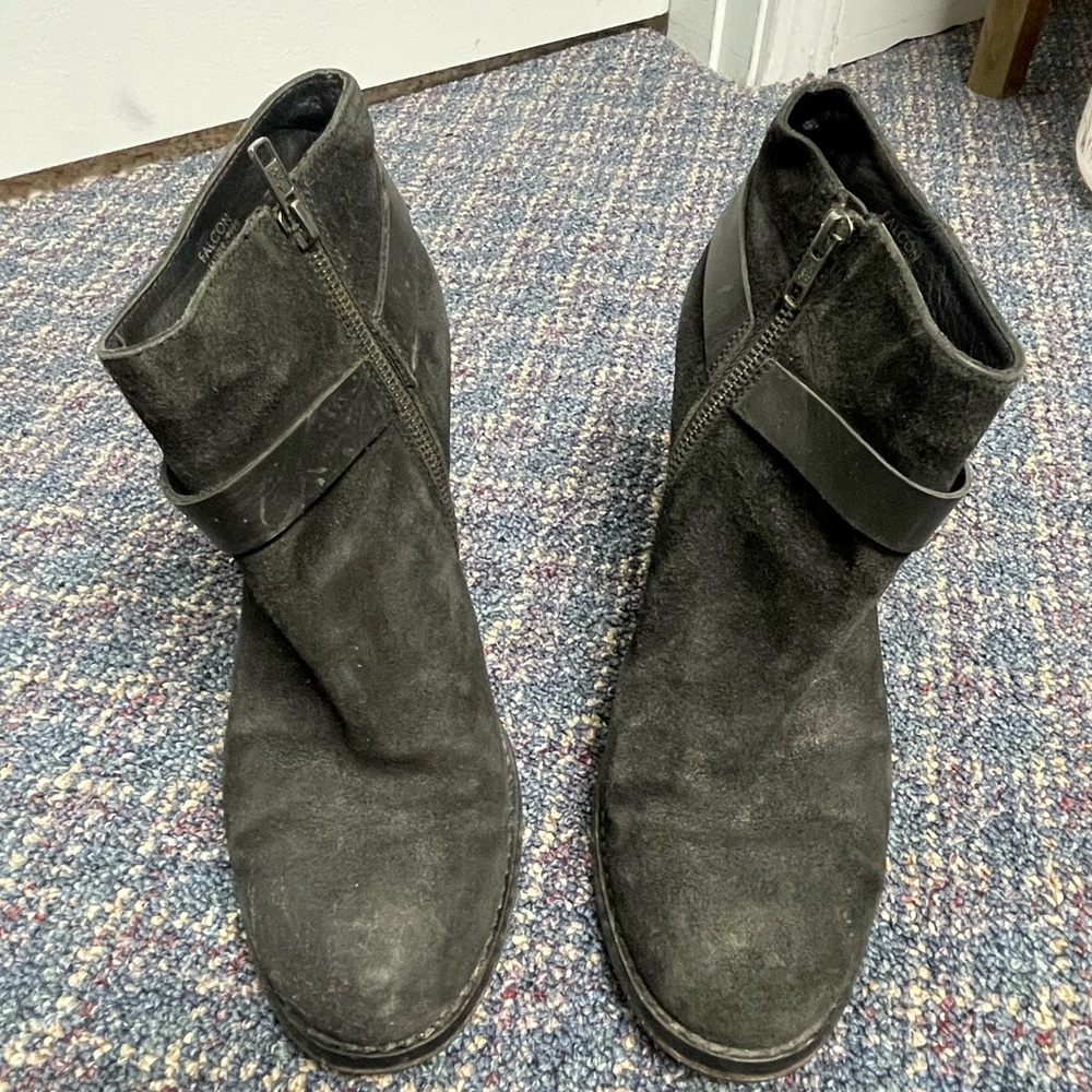 Preloved Ash Falcon Womens 40 Black Leather Moto Ankle Boots Harness Booties